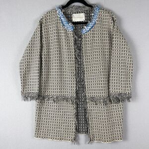 Massimo Rebecchi Long Jacket Women Medium Knit Fringe Geometric Artsy Italy Made